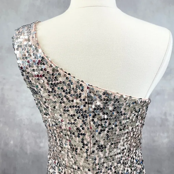 Womens Sequin Dress Large Asymmetrical Cocktail Party Formal Y2K Night Out NYE - Image 5