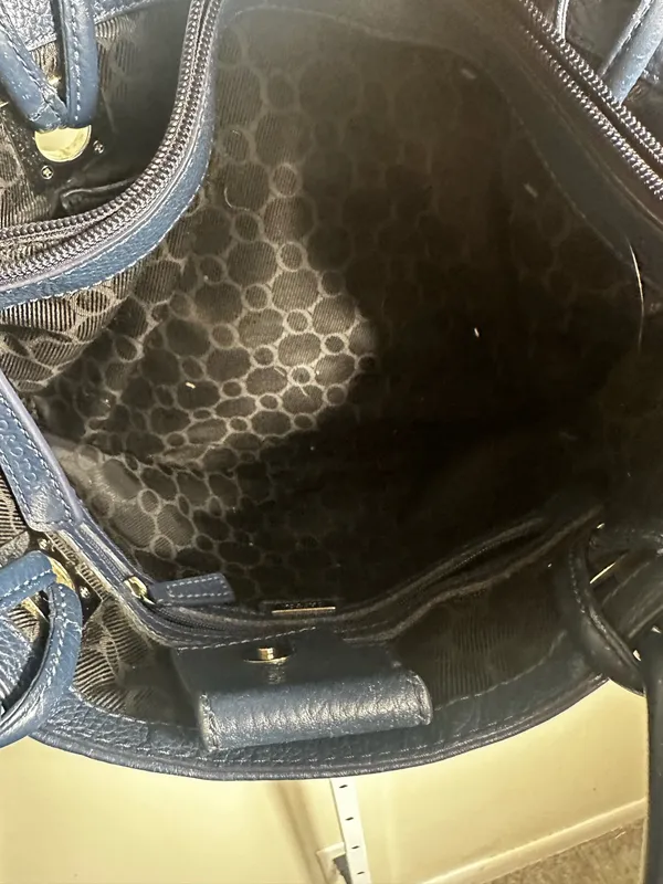 Oroton Navy Monogram Jacquard Leather Trim Shoulder Tote Bag Y2K - Image 3