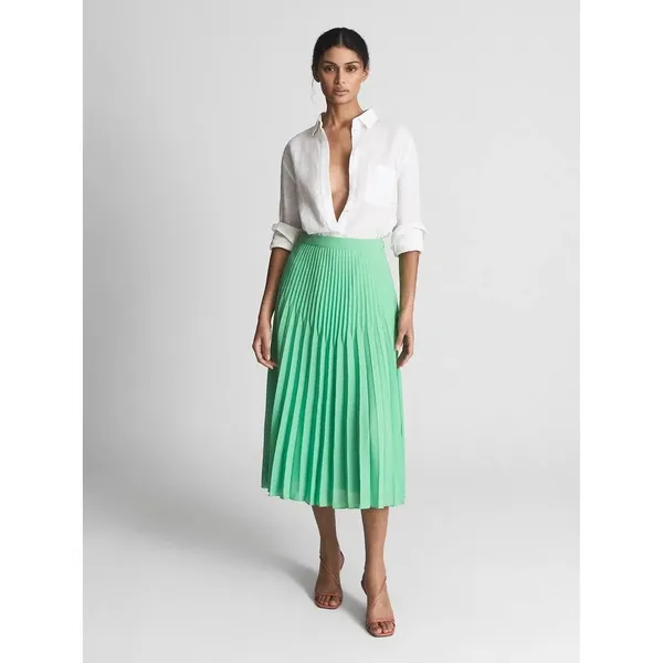 Reiss Izzie High Rise Pleated Midi Skirt in a vibrant bright green WOMENS US 4 - Image 2