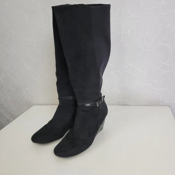 Dana Buchman Womens Boots Size 6.5 Black Suede Wedge Heel Knee High Side Zip - Image 8