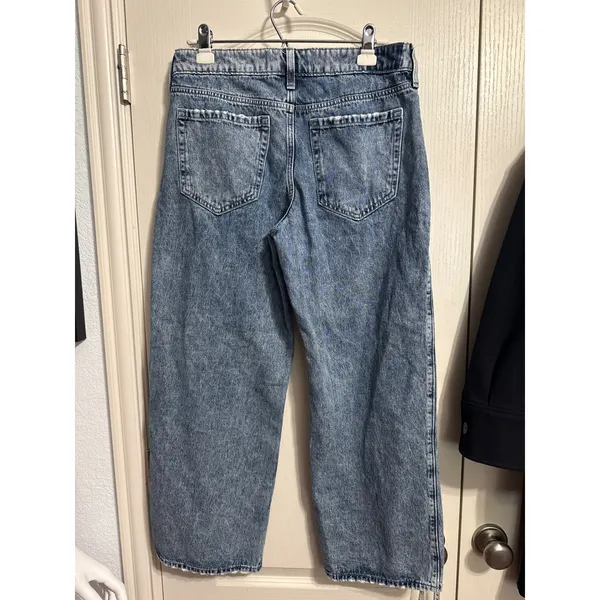 Hollister Low Rise Wide Leg Baggy Jeans Acid Wash Denim 8S Short - Image 3