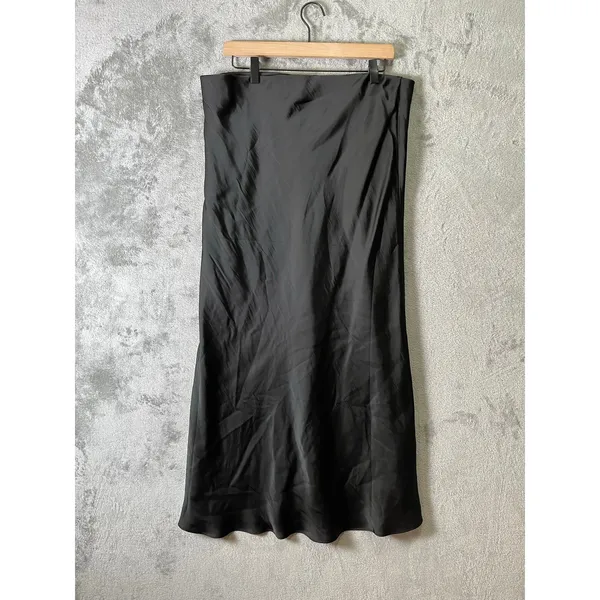Z Supply Europa Poly Sheen‎ Skirt Black Satin Minimalist Quiet Luxury XL New - Image 5