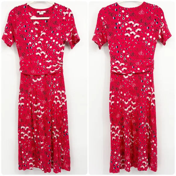 Boden Womens‎ Lily Jersey Faux Wrap Pop Peony Meadow Dress Red Floral Size 6 - Image 3