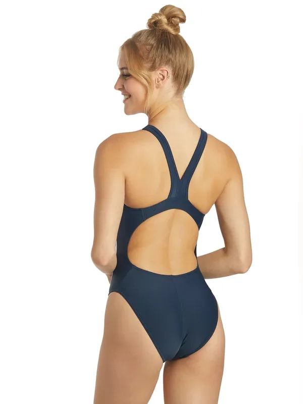 Speedo NWOT Piped Splice Wide Strap One Piece Swimsuit - Navy/White - 28 - Image 3
