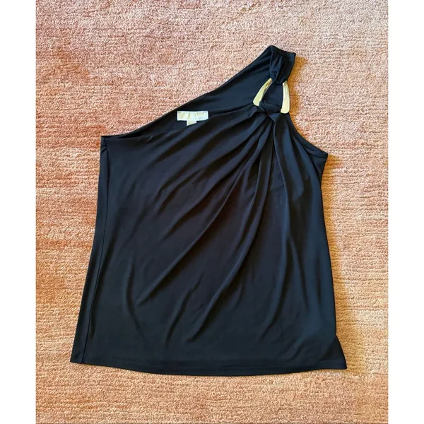 Michael Michael Kors One Shoulder Black Top Silver Hardware Size L - Image 3
