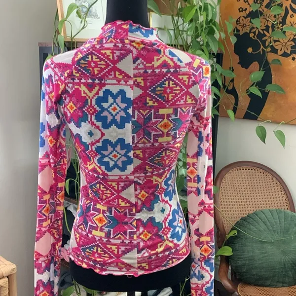 NWT Free People Movement High Jump Fairisle Nordic Magenta Printed Long Sleeve - Image 3