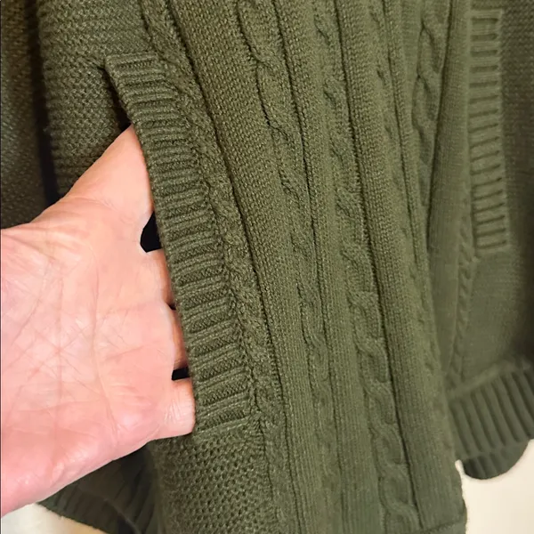 Talbots Cable‎ Knit Cowl Neck Poncho Olive Green Size XS NWT - Image 4