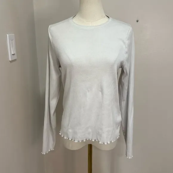 Abercrombie & Fitch Womens Long Sleeve Ribbed Lettuce Edge Top Cream‎ Large - Image 2