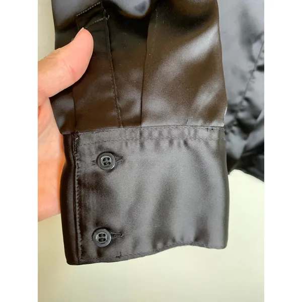 Worthington Black Satin Button Up Blouse Sz Large Whimsygoth Goth - Image 9