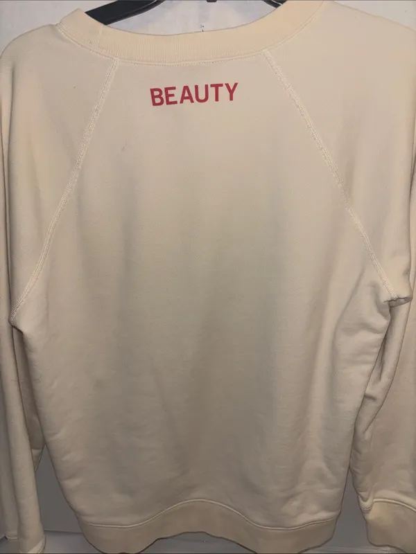 J Crew Cream Colored Sweatshirt Featuring Metallic Rose Gold Beaute Lettering - Image 4