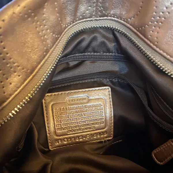 Coach Brooke Metallic Gold Leather Shoulder Bag Purse Signature Perforated Tote - Image 6