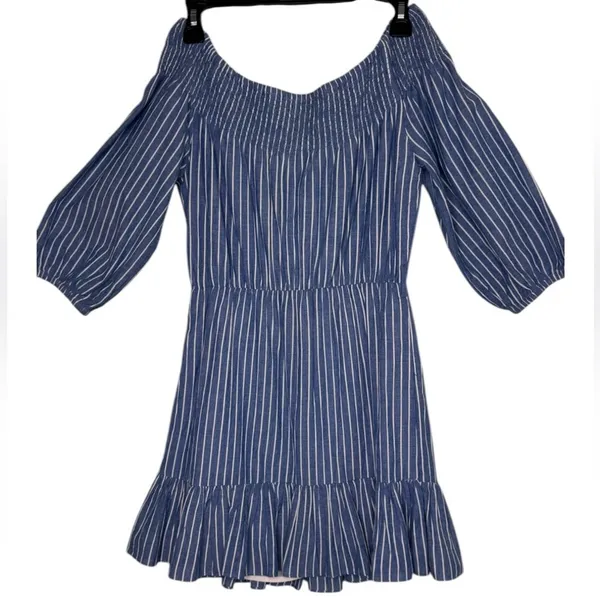 TULAROSA Maida Ruffle Dress in Blue White Stripe Size Small - Image 7