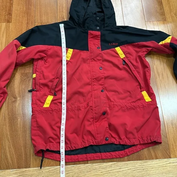 L.L. Bean Rain Jacket Womens Red Black Colorblock‎ Hooded Mesh Lined Large - Image 10