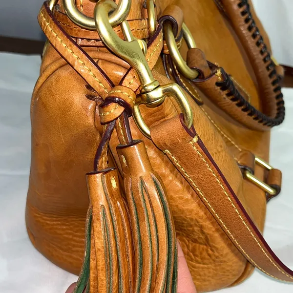 Dooney & Bourke vintage large satchel rustic in a cognac color. - Image 7