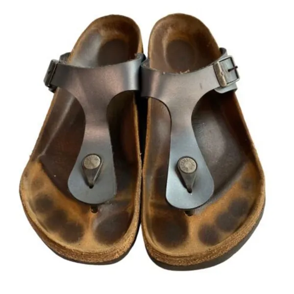 Birkenstock Gizeh Unisex Leather Sandal Icy Metallic Azure Blue EU 38 US W 7/7.5 - Image 6