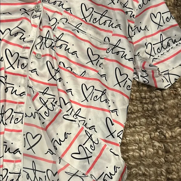 Victoria’s Secret Pink White Logo Two Piece Pajama Sleep Set Size Small - Image 8