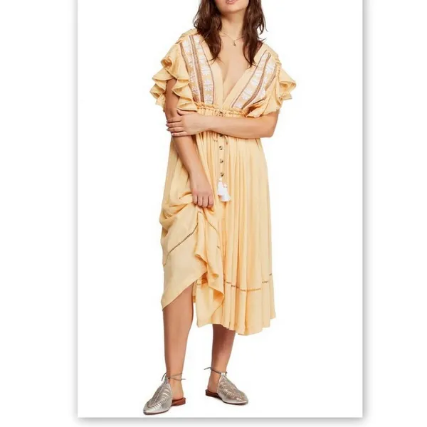 NWT Free People Will Wait For You Midi Dress Embroidered Ruffles Beach Small - Image 4