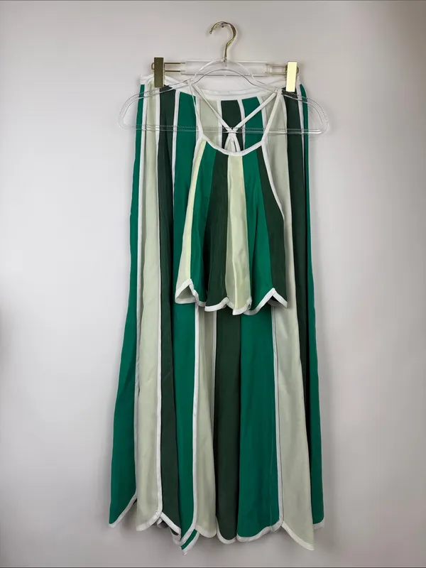 Free People Green & White Stripe Inez Skirt Set Size Small Crop Halter Top - Image 3