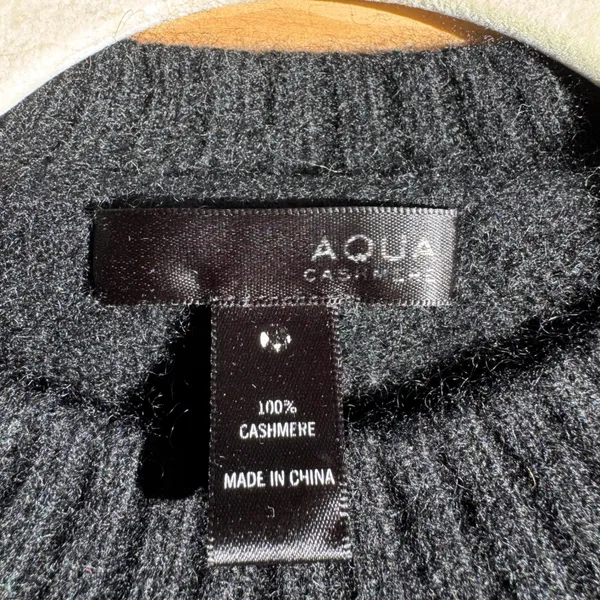 AQUA 100% Cashmere Crewneck Sweater Side Zip Detail Women's Small Black Casual - Image 5