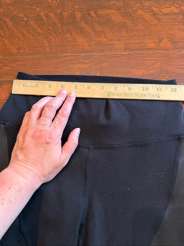 Alo Leggings Long Black Net Trim Inserts Diagonal Design Satin Strips - Image 7