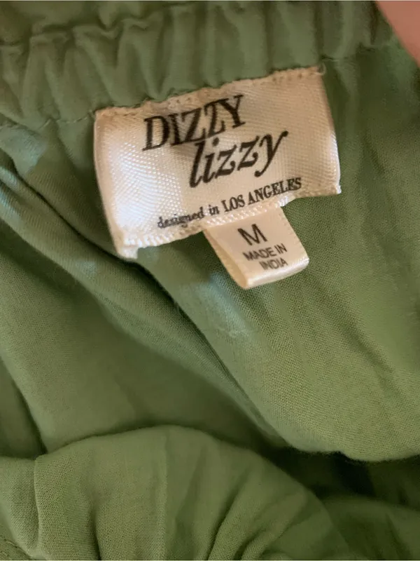 Dizzy Lizzy Sage Green Puff Sleeve Smocked Waist Midi Dress Cottagecore M - Image 4