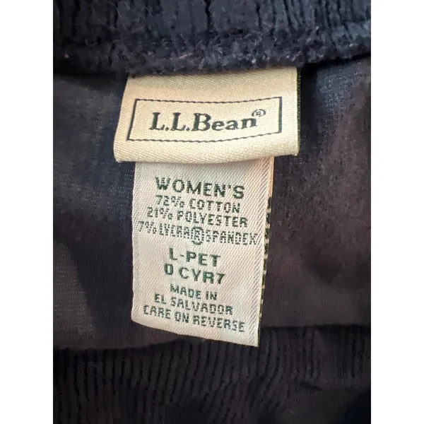 LL Bean Navy Blue Corduroy Wide Leg Pull On Pants Large Petite Stretch - Image 3