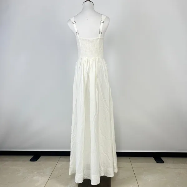 NWOT Farm Rio Stretch Linen Blend Cami Maxi Dress Size M Classic Off White - Image 12