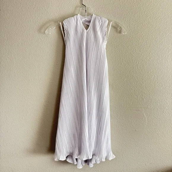 NEW Lulus Pretty Aura White Satin Plisse Mock Neck Mini Swing Summer Dress Sz XS - Image 10