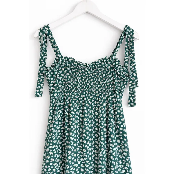 Green Floral Smocked Midi Dress Women Medium Prairie Cottagecore Dainty Granola‎ - Image 3