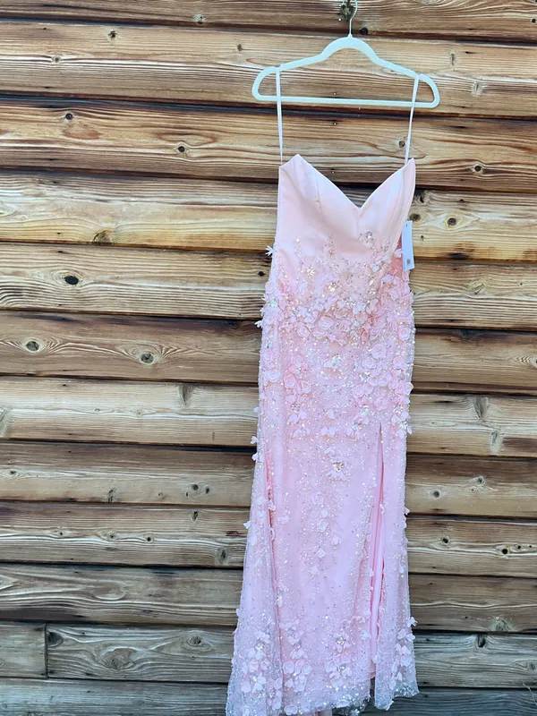 MAC DUGGAL Pink Size 8 3D Floral Strapless Sweetheart Gown With Slit Dress - Image 5