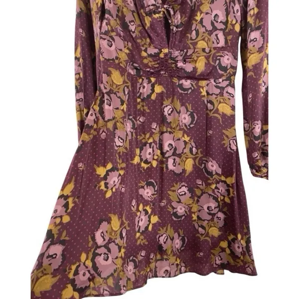 Free People $128 Morning Light Purple Plum Fall Floral V-Neck L/S Mini Dress 8 - Image 6