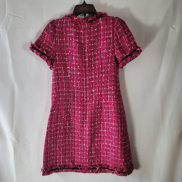 Kate Spade Size 2 NWOT Festive Tweed Mini Shift Dress Magenta Pink Fringe K9841 - Image 3