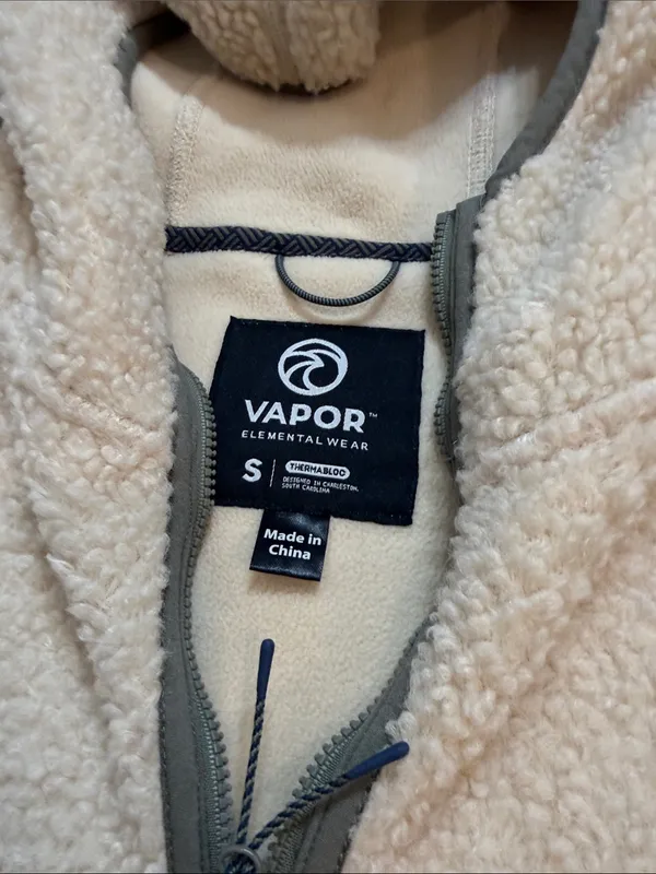 Womens Vapor apparel Cream Sherpa Fleece Hoodie olive piping size small EUC - Image 2