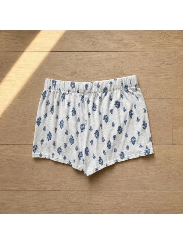 Women's Super Soft Pajama Sleep Shorts Size Medium White Blue Print Pocket Cozy - Image 2