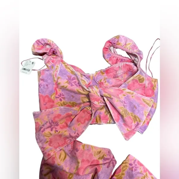 Free People Get Physical Pink Floral Corset Crop Top & Shorts Set Size S NWT - Image 9