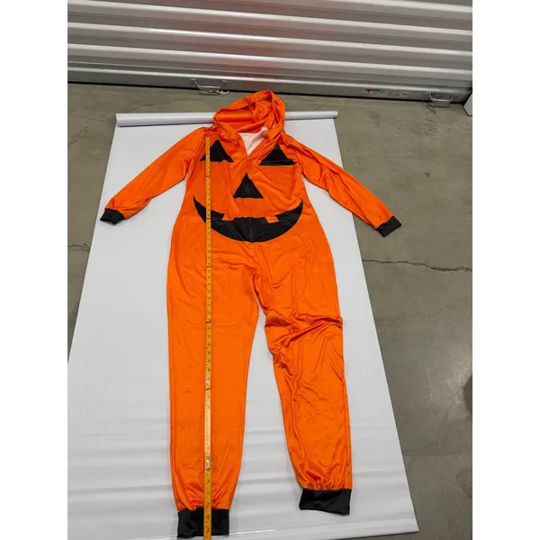 Halloween Pumpkin Jack-O-Lantern Hooded Jumpsuit Costume Orange Women L - Image 5
