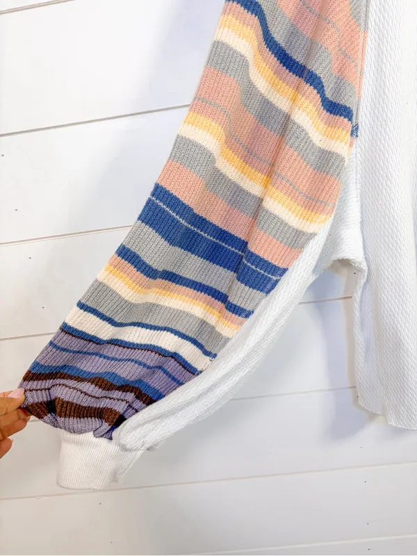 Free People Rainbow Dreams Balloon Sleeve Thermal Knit Blouse, EUC, Medium - Image 9