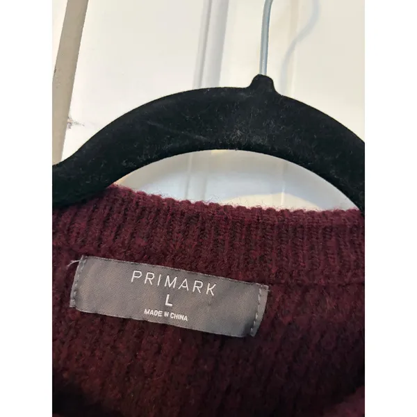 Primark Womens Henley‎ Striped Ribbed Knit Wool Blend Sweater Burgundy Pink L - Image 4