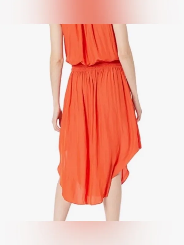 Ramy Brook Audrey smocked drop waist midi Dress in crimson Orange 🍊 - Image 8