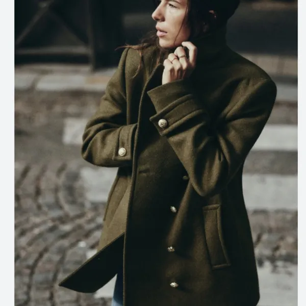 NWT ZARA WOOL BLEND DOUBLE-BREASTED COAT KHAKI Green Bloggers Fave Oversize READ - Image 5