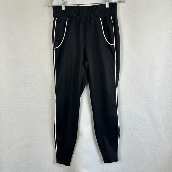 Gymshark Black Joggers Athletic Track Pants White Piping Logo‎ Womens Small - Image 2