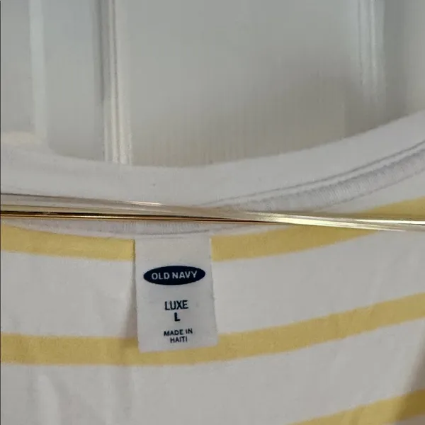 Old Navy Yellow and White Striped V-Neck Tee - Image 3