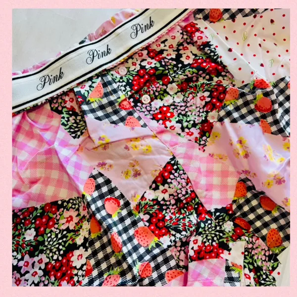 PINK VICTORIA’S SECRET Silky Pajama Shorts Patchwork Gingham Berries Floral M - Image 6