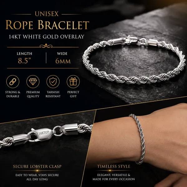 Unisex 14KT white Gold Overlay Bracelet Length: 8.5" Wide: 6mm - Image 2