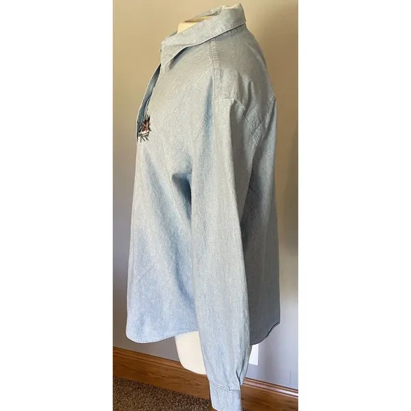 Talbot’s Christmas Shirt‎ Women’s Sz LG Button Up Chambray Ice Skates Mittens - Image 9