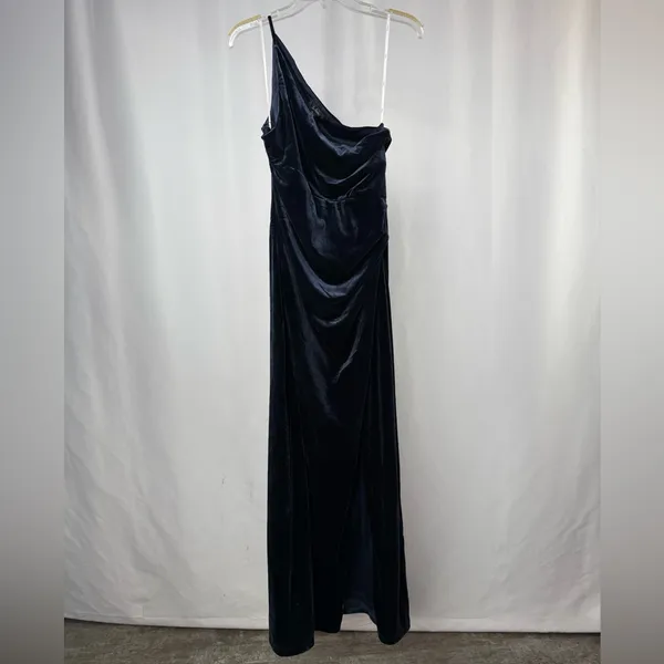 Lulus Elegant Era Velvet‎ One-Shoulder Maxi Dress in Dark Slate Blue Size Medium - Image 3