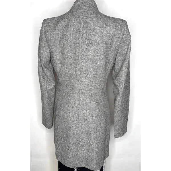 Zara Basic Grey Shetland Wool Coat Stand Collar Tailored Jacket Small Gray - Image 4