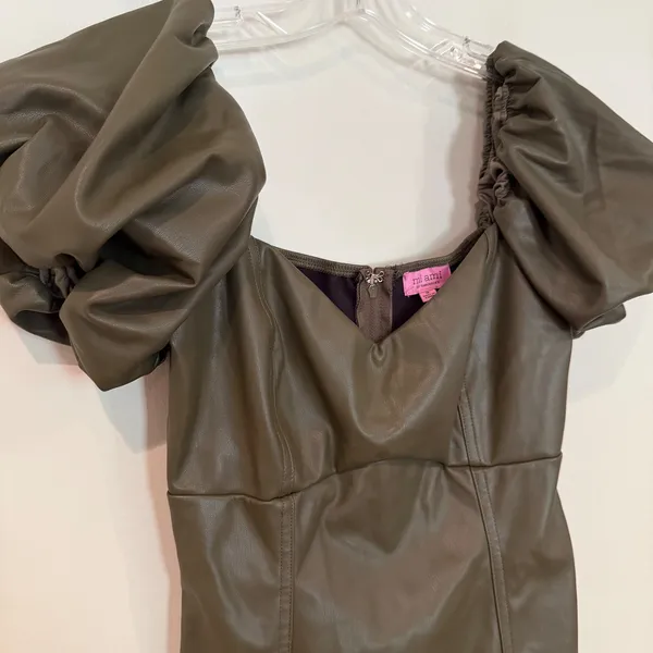 Miami‎ Francesca's Angela Vegan Leather Mini Dress Women's Small Olive Coquette - Image 7