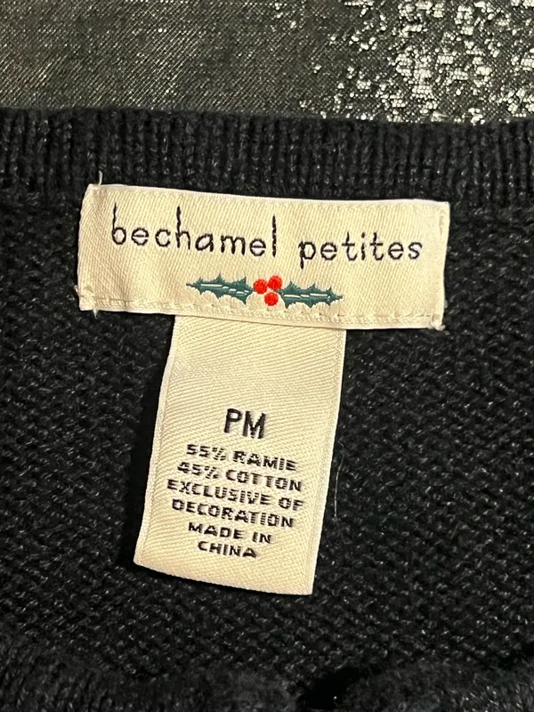Womens PM Vintage Bechamel Petites patchwork Christmas knit cardigan sweater. - Image 6