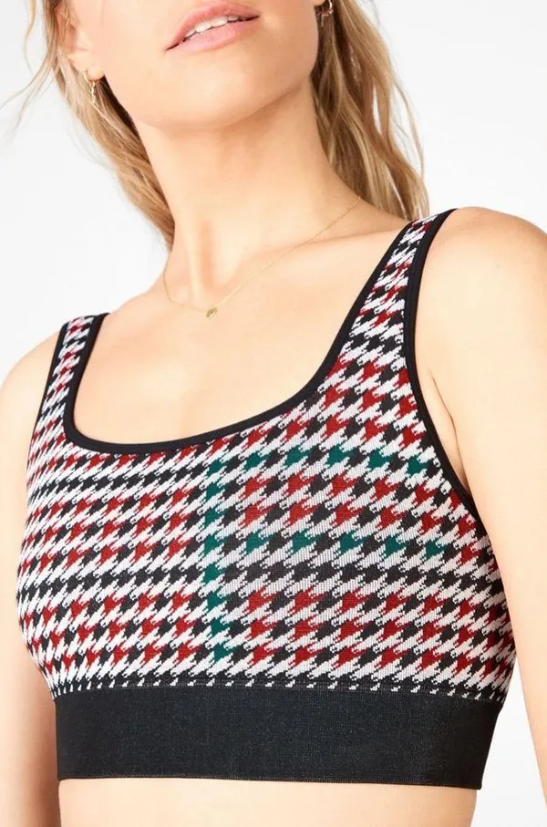 Fabletics Camryn Houndstooth Seamless Bra - Red/Green/Black - XS - Image 3